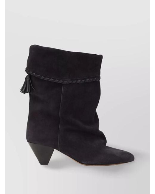 Isabel Marant Black Suede Calf Leather Tassel Ankle Boots