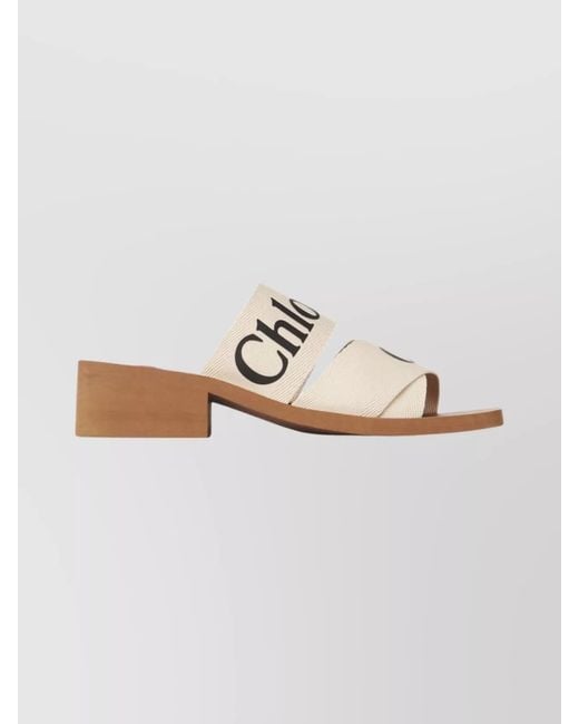 Chloé White Linen Heeled Mules