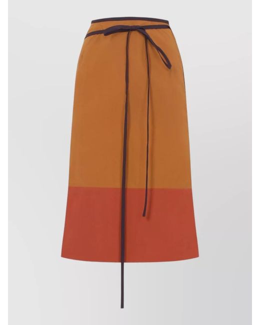 Saint Laurent Orange Nylon Midi Skirt Straight Hemline Pockets