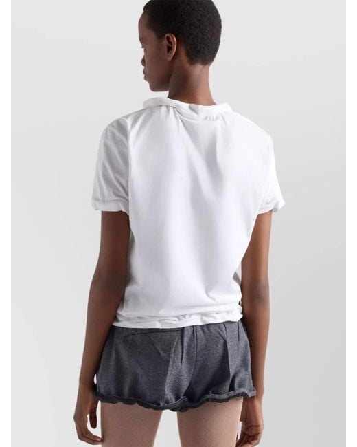 Prada White Cotton Jersey T-Shirt With Fabric Triangle Logo