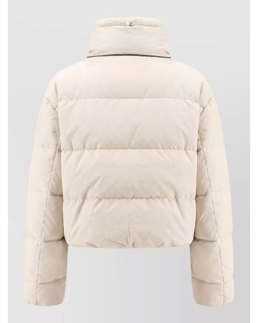 Brunello Cucinelli Natural Down Jacket Shearling Collar And Pockets