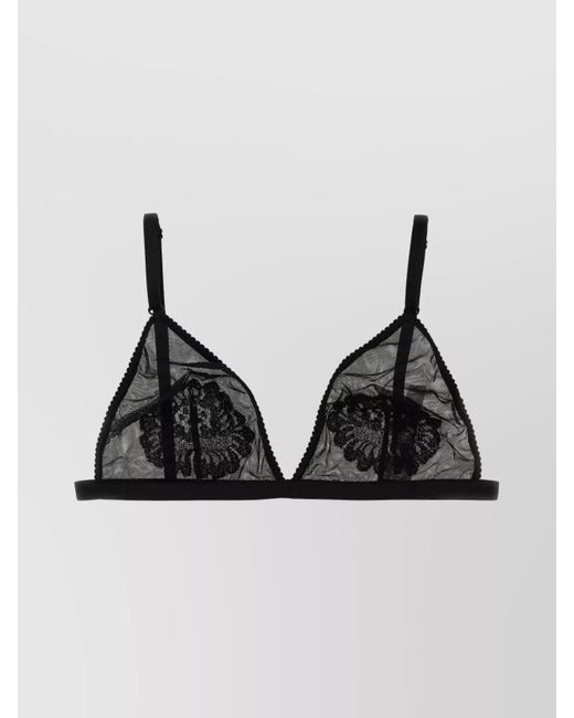 Dolce & Gabbana Black Sheer Lace Triangle Bra With Adjustable Straps