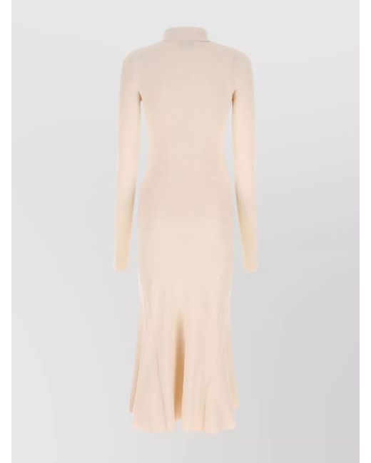 Balenciaga Natural Silk Blend Mock Turtleneck Knitted Midi Dress