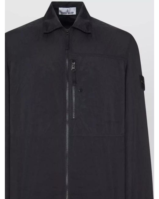 Stone Island Black Zip Jacket Regular Fit Yoke Detail for men