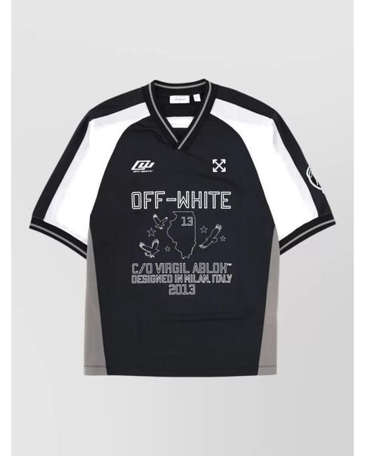 Off-White c/o Virgil Abloh Black V Neck Graphic Print Short Sleeve Shirt for men