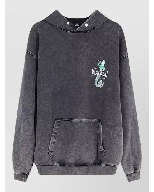 Represent Gray Cotton Hooded Sweatshirt Front And Back Print for men