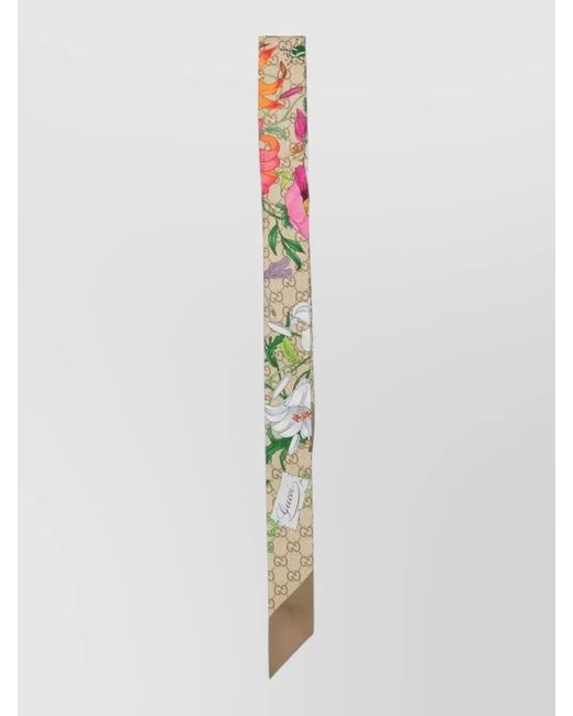 Gucci White Flora Silk Foulard Pointed Tips Design