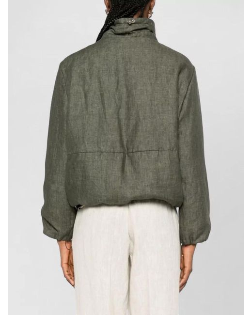 Herno Green Short Jacket High Collar Drawstring Hem