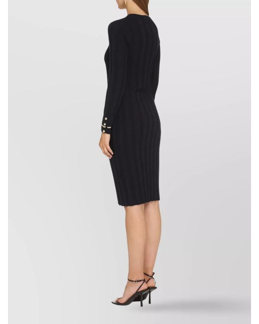 Max Mara Blue Virgin Wool Ribbed Knee-Length Dress