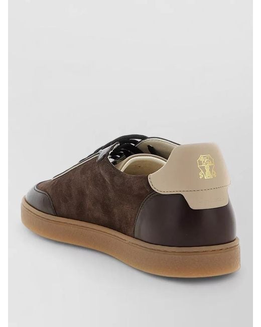 Brunello Cucinelli Brown Retro Calf Leather Lace Up Sneakers for men