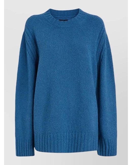 Del Core Blue Oversized Wool Blend Crewneck Sweater