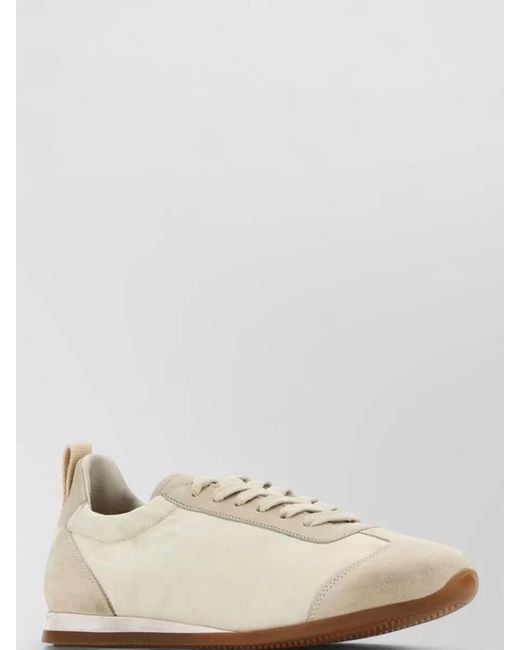 Uma Wang Natural Canvas Suede Low Top Lace Up Sneakers