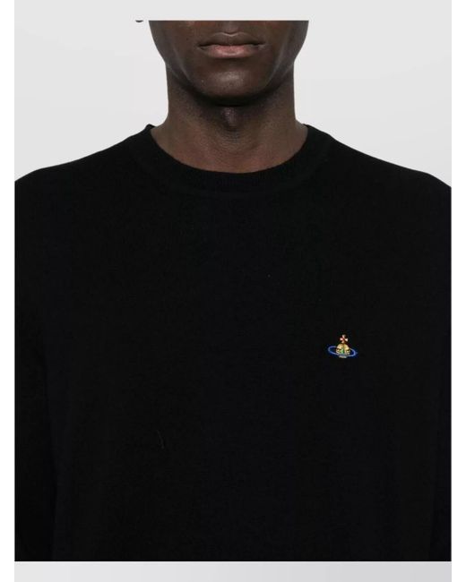 Vivienne Westwood Black Cashmere Merino Wool Ribbed Crewneck Sweater for men
