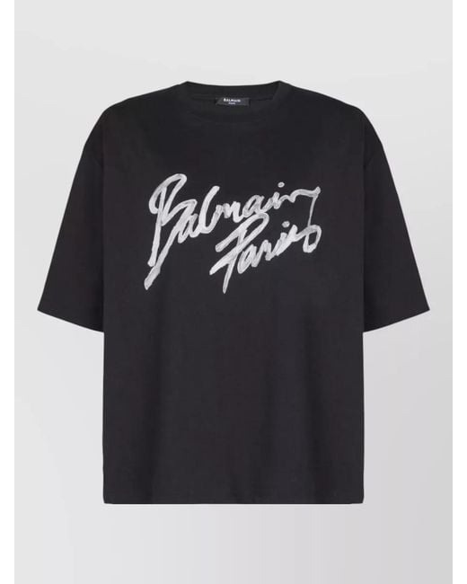 Balmain Black Cotton Logo Print T-Shirt