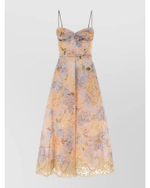 Zimmermann Natural Silk Linen Printed Midi Dress