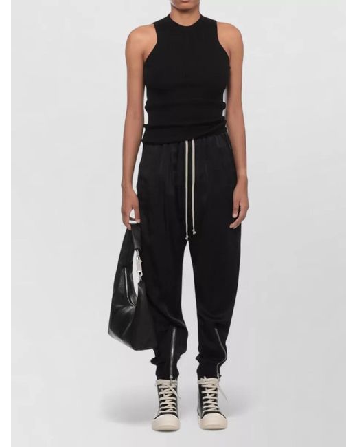 Rick Owens Black Straight Trousers Elastic Hems Zip