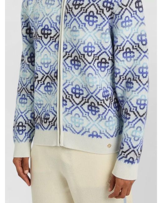 Casablanca Blue Ribbed Zip Cardigan for men