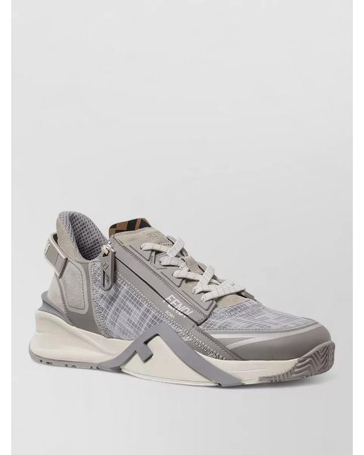 Fendi Gray Leather Flow Low-Top Sneakers for men