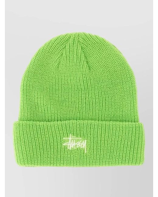 Stussy Green Knit Beanie Hat Ribbed Fold Over Cuff for men