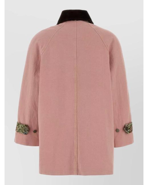 Valentino Garavani Pink Denim Jacket Contrast Collar Floral Pockets