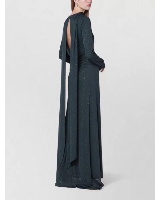 ROTATE BIRGER CHRISTENSEN Blue Draped Floor Length Dress High Neckline