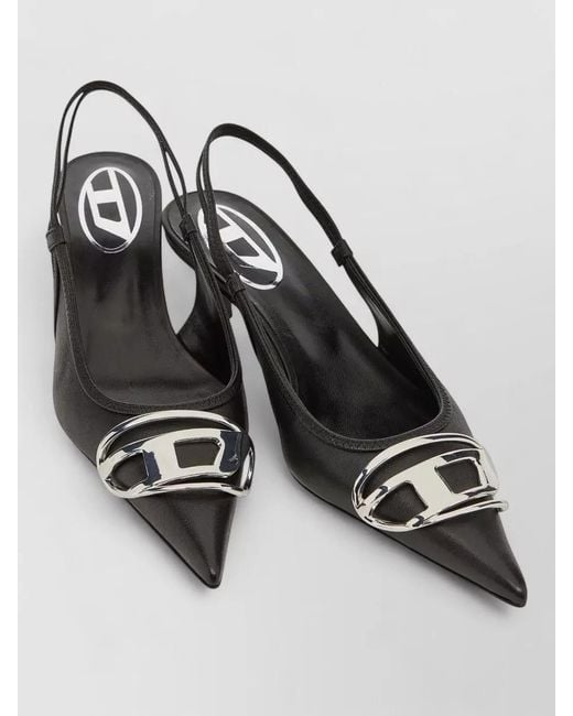 DIESEL Black Venus Leather Slingback Pumps Kitten Heel