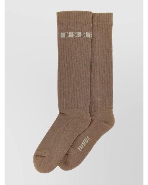 Rick Owens Brown Jacquard Logo Socks