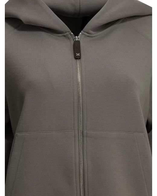 Max Mara Gray Cotton Jersey Hooded Sweatshirt Front Pockets