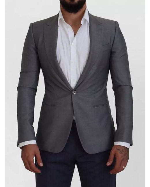Dolce & Gabbana Blue Wool Silk Slim-Fit Blazer for men