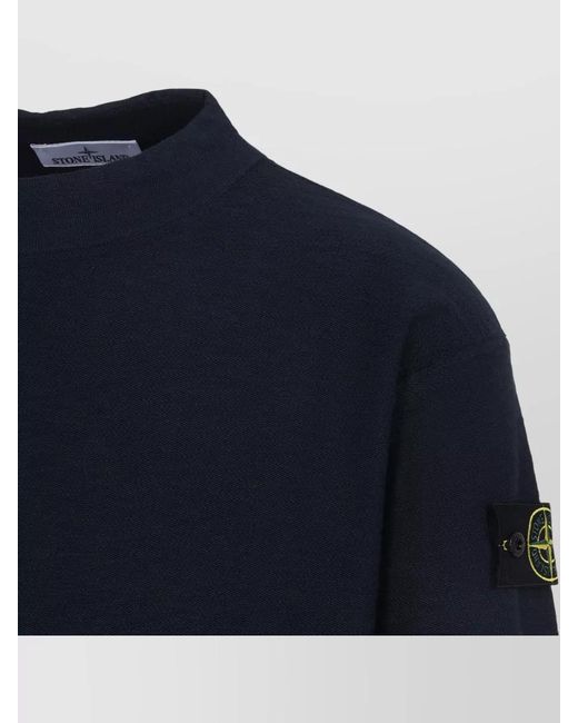 Stone Island Blue Cotton Sweater Long Sleeve Ribbed Trims for men