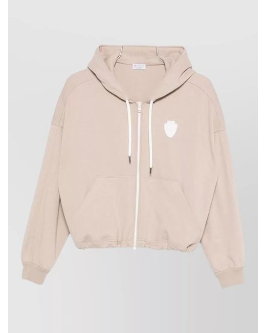 Brunello Cucinelli Natural Cotton Logo-Patch Zip Hoodie