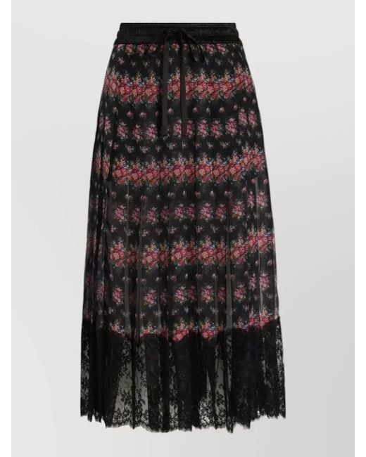 Dolce & Gabbana Black Lace Midi Skirt Pleated Floral Design