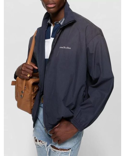 Acne Blue Short Cotton Jacket High Neck Cuffs Hem for men