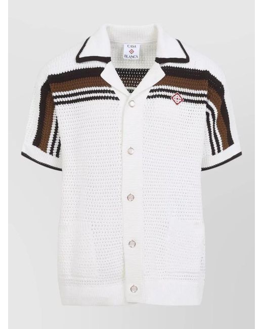 Casablanca Black Short Sleeve Crochet Camp Collar Shirt for men