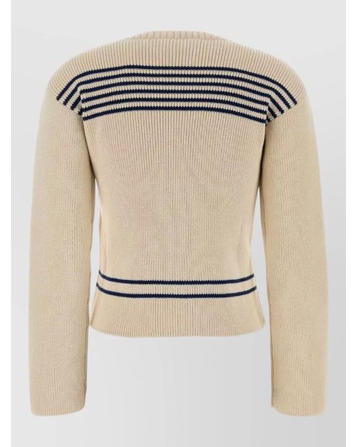 Balenciaga Natural Cotton Ribbed Striped Boat Neck Sweater