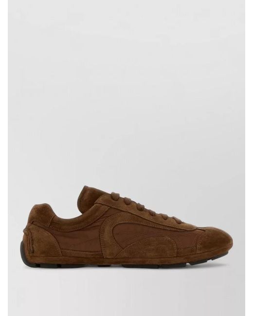 Prada Brown Leather And Re-Nylon Low-Top Sneakers for men