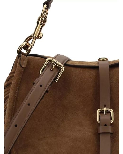 Etro Brown Medium Suede Fringed Shoulder Bag