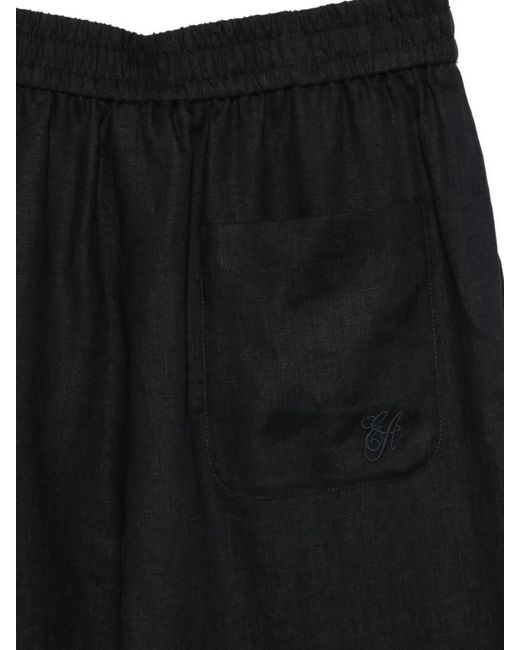 Emporio Armani Black Linen Trousers Elasticated Waistband Turn Up Cuffs