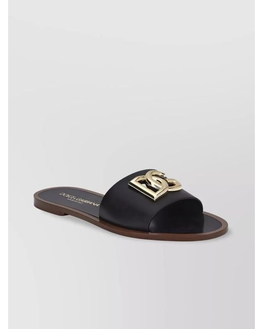 Dolce & Gabbana Black Leather Slide Sandals
