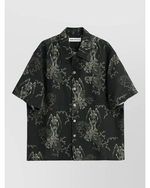 Our Legacy Black Printed Short-Sleeve Shirt for men