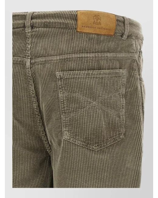 Brunello Cucinelli Green Corduroy Straight Leg Cotton Five Pocket Pants for men