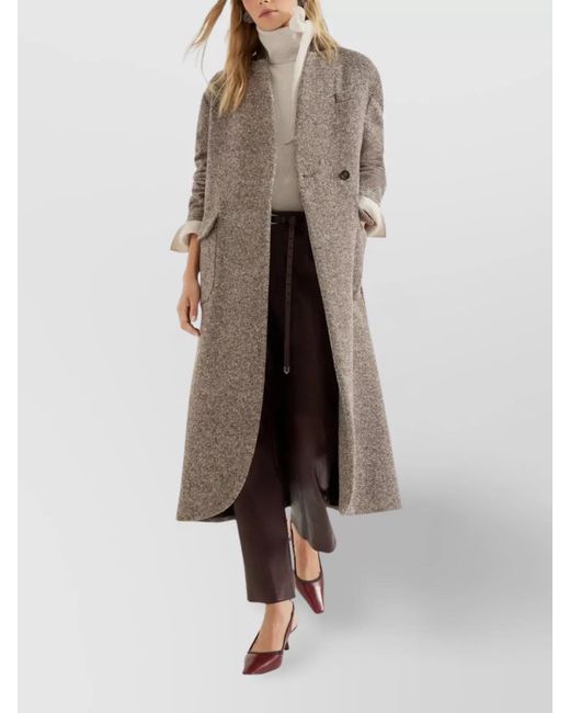 Brunello Cucinelli Natural Silk Wool Belted Single Breasted Coat
