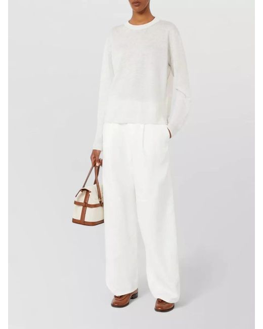 Max Mara White Linen Ribbed Crew-Neck Long-Sleeve Jumper