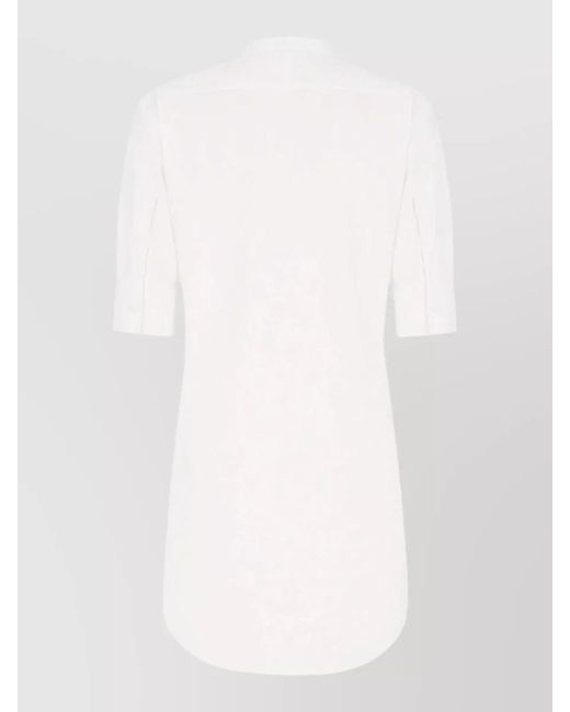 The Row White Cotton Collared Dress Short Sleeves Pleated