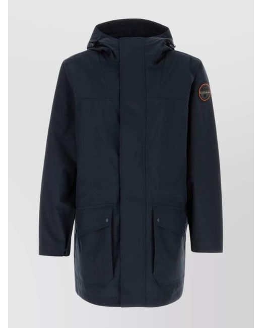 Napapijri Blue Long Length Windbreaker With Hood And Pockets for men