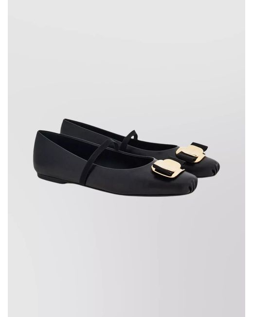Ferragamo Black Leather Zina Ballerina Flats