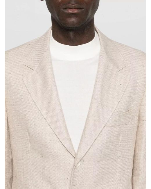 Brunello Cucinelli Natural Silk Linen Wool Single-Breasted Blazer for men