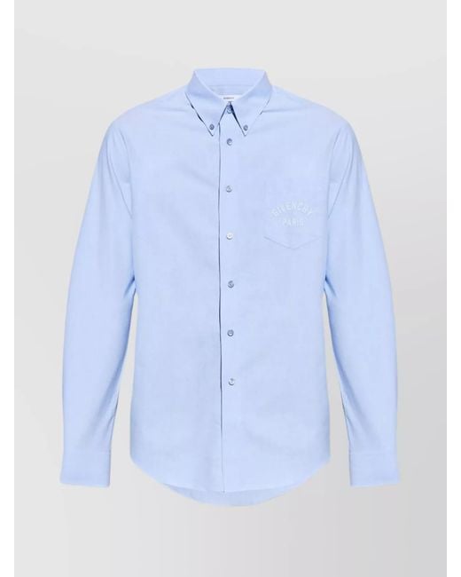 Givenchy Blue Cotton Embroidered Pocket Shirt for men