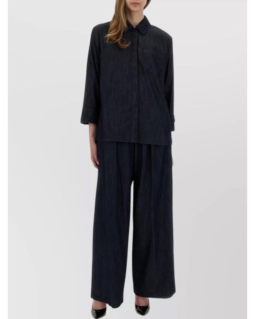 Max Mara Blue Cotton Regular-Fit Shirt