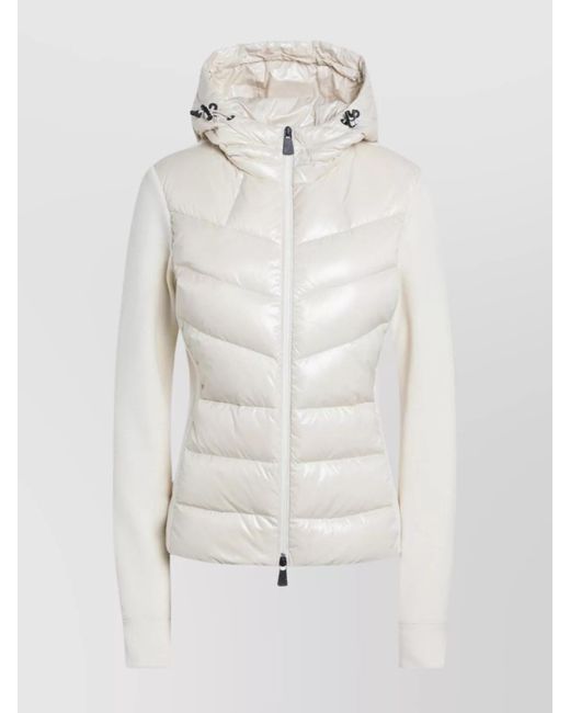 Moncler White Quilted Hoodie With Drawstring And Long Sleeves
